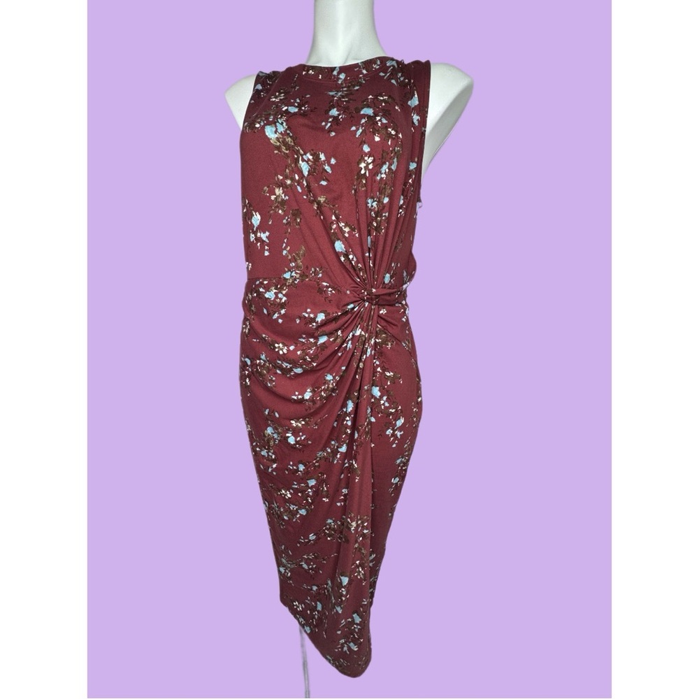 Nine Britton Burgundy Floral Midi Side Cinched Flattering Dress Size XL